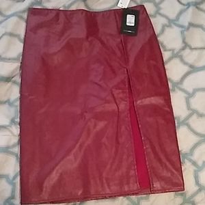 Red leather skirt